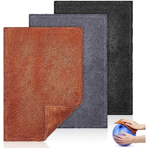 3 Pcs Bowling Ball Shammy Towel Dual Sides Leather Bowling Towel Bowling Ball Towel Bowling Accessories Cleaning Pad for Bowling Ball (Black Gray, Brown,7 x 5 Inches)