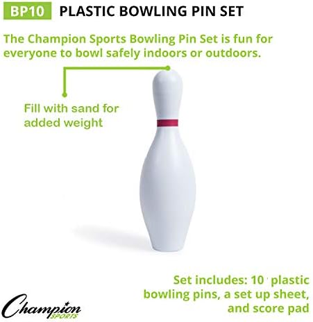 Champion Sports Plastic Bowling Pins: Set for Training & Kids Games, Red/White 5 Champion Sports Plastic Bowling Pins: Set for Training & Kids Games, Red/White - Image 5