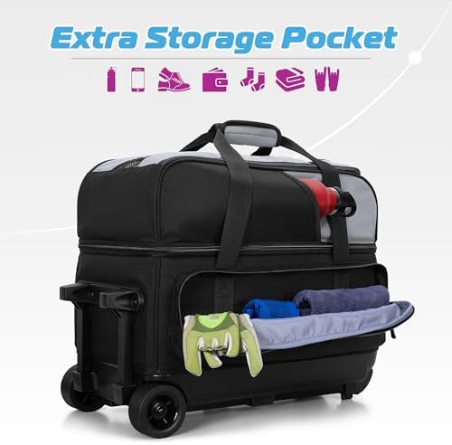 GOBUROS 2 Bowling Ball Roller Bag with Large Shoes Compartment(Up To US Mens Size 16), Bowling Bag with Wheels, Retractable Handle (Extends to 40") and Multiple Functional Organizer Pockets 4 GOBUROS 2 Bowling Ball Roller Bag with Large Shoes Compartment(Up To US Mens Size 16), Bowling Bag with Wheels, Retractable Handle (Extends to 40") and Multiple Functional Organizer Pockets - Image 4