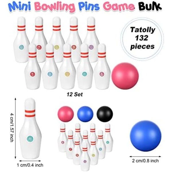 DEEKIN 12 Set Mini Bowling Pins Kids Game Bulk with Number Tabletop Finger Bowling Game Set with ...