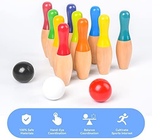 WODI Wood Bowling Backyard Games Wooden Pins Balls,and Mesh Carrying Bag Educational Games Indoor and Outdoor Toys Family Fun for Kids Toddlers and Adults 3 WODI Wood Bowling Backyard Games Wooden Pins Balls,and Mesh Carrying Bag Educational Games Indoor and Outdoor Toys Family Fun for Kids Toddlers and Adults - Image 3