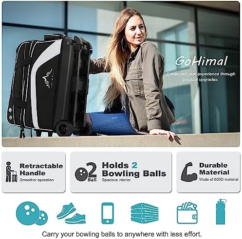 GoHimal Double Roller 2 Ball Bowling Bag with Separate Shoe Compartment for Bowling Shoes (Up To US Men Size 15) and Abundant multifunction Accessory Pocket, Upgraded fabric, Retractable Handle - Extends to 40" 2 GoHimal Double Roller 2 Ball Bowling Bag with Separate Shoe Compartment for Bowling Shoes (Up To US Men Size 15) and Abundant multifunction Accessory Pocket, Upgraded fabric, Retractable Handle - Extends to 40" - Image 2