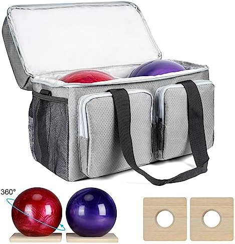 Aleemin Bowling Bag for 2 Balls, Bowling Ball Tote Bag with 2 Wooden Bowling Cups, Multi-Pockets Bowling Ball Bag Fits Bowling Shoes Up to Mens Size 14, Bowling Ball Bag with Shoulder Strap & Divider 3 Aleemin Bowling Bag for 2 Balls, Bowling Ball Tote Bag with 2 Wooden Bowling Cups, Multi-Pockets Bowling Ball Bag Fits Bowling Shoes Up to Mens Size 14, Bowling Ball Bag with Shoulder Strap & Divider - Image 3