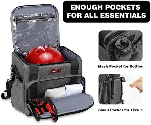 Skureay Single Bowling Ball Tote Bag, Bowling Ball Carry Case with Wooden Bowling Holder and Extra Storage Pockets, Bowling Bag 1 Ball with Shoulder Strap for Easy Carrying for Sports 4 Skureay Single Bowling Ball Tote Bag, Bowling Ball Carry Case with Wooden Bowling Holder and Extra Storage Pockets, Bowling Bag 1 Ball with Shoulder Strap for Easy Carrying for Sports - Image 4