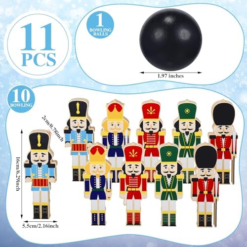 Glimin 11 Pcs Christmas Nutcracker Bowling Set Lawn Bowling Games Set Wooden Bowling Set Include 1 Pc Christmas Bowling Pin, 10 Pcs Outdoor Bowling for Toys Party Supplies, Indoor Outdoor Party 3 Glimin 11 Pcs Christmas Nutcracker Bowling Set Lawn Bowling Games Set Wooden Bowling Set Include 1 Pc Christmas Bowling Pin, 10 Pcs Outdoor Bowling for Toys Party Supplies, Indoor Outdoor Party - Image 3