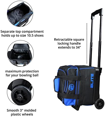 Elite Basic Single 1 Ball Roller Bowling Bag with Rolling Wheels Holds Bowling Shoes up to US Size 10.5 Mens 2 Elite Basic Single 1 Ball Roller Bowling Bag with Rolling Wheels Holds Bowling Shoes up to US Size 10.5 Mens - Image 2