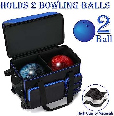 Large 2 Ball Bowling Bag With Rollers丨with Fixed Bowling Ball Device Roller Bag丨Extendable Handle to 42"丨Bowling Ball Roller Bag Fits 1 Pair Of Men'S Size 16 Bowling Shoes (Bowling Ball Not Included) 2 Large 2 Ball Bowling Bag With Rollers丨with Fixed Bowling Ball Device Roller Bag丨Extendable Handle to 42"丨Bowling Ball Roller Bag Fits 1 Pair Of Men'S Size 16 Bowling Shoes (Bowling Ball Not Included) - Image 2