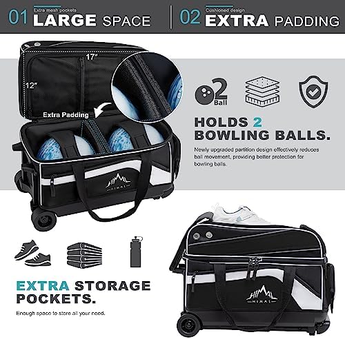 GoHimal Double Roller 2 Ball Bowling Bag with Separate Shoe Compartment for Bowling Shoes (Up To US Men Size 15) and Abundant multifunction Accessory Pocket, Upgraded fabric, Retractable Handle - Extends to 40" 4 GoHimal Double Roller 2 Ball Bowling Bag with Separate Shoe Compartment for Bowling Shoes (Up To US Men Size 15) and Abundant multifunction Accessory Pocket, Upgraded fabric, Retractable Handle - Extends to 40" - Image 4