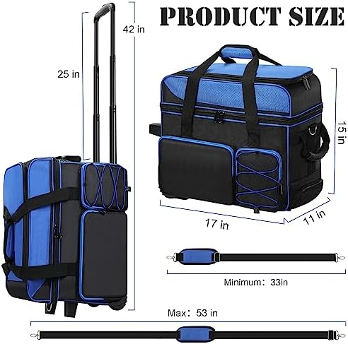 Large 2 Ball Bowling Bag With Rollers丨with Fixed Bowling Ball Device Roller Bag丨Extendable Handle to 42"丨Bowling Ball Roller Bag Fits 1 Pair Of Men'S Size 16 Bowling Shoes (Bowling Ball Not Included) 6 Large 2 Ball Bowling Bag With Rollers丨with Fixed Bowling Ball Device Roller Bag丨Extendable Handle to 42"丨Bowling Ball Roller Bag Fits 1 Pair Of Men'S Size 16 Bowling Shoes (Bowling Ball Not Included) - Image 6