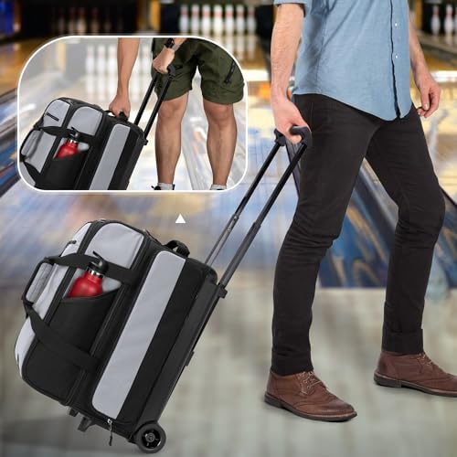 GOBUROS 2 Bowling Ball Roller Bag with Large Shoes Compartment(Up To US Mens Size 16), Bowling Bag with Wheels, Retractable Handle (Extends to 40") and Multiple Functional Organizer Pockets 6 GOBUROS 2 Bowling Ball Roller Bag with Large Shoes Compartment(Up To US Mens Size 16), Bowling Bag with Wheels, Retractable Handle (Extends to 40") and Multiple Functional Organizer Pockets - Image 6