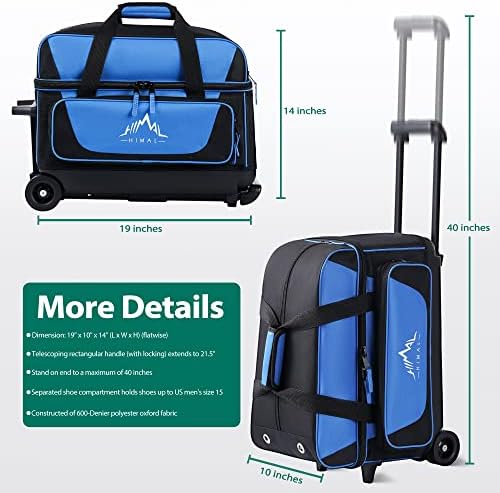 GoHimal Double Roller 2 Ball Bowling Bag with Separate Shoe Compartment&Accessory Pocket, Retractable Handle -Extends to 40" 6 GoHimal Double Roller 2 Ball Bowling Bag with Separate Shoe Compartment&Accessory Pocket, Retractable Handle -Extends to 40" - Image 6