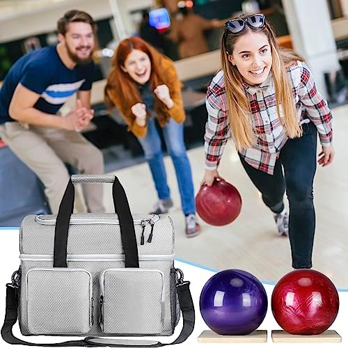 Aleemin Bowling Bag for 2 Balls, Bowling Ball Tote Bag with 2 Wooden Bowling Cups, Multi-Pockets Bowling Ball Bag Fits Bowling Shoes Up to Mens Size 14, Bowling Ball Bag with Shoulder Strap & Divider 6 Aleemin Bowling Bag for 2 Balls, Bowling Ball Tote Bag with 2 Wooden Bowling Cups, Multi-Pockets Bowling Ball Bag Fits Bowling Shoes Up to Mens Size 14, Bowling Ball Bag with Shoulder Strap & Divider - Image 6