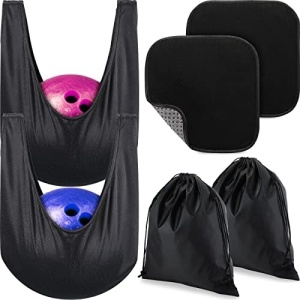 6 Pieces Bowling Ball Polisher Microfiber Bowling Ball Towel Bowling Drawstring Bags for Storage Washable Bowling Seesaw Bag Bowling Ball Pad with Easy Grip Dots for Bowling Ball Clean and Storage