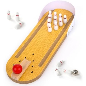 AMOR PRESENT 19PCS Tabletop Mini Bowling Set, Wooden Bowling Game Mini Desktop Bowling Game Toy Home Mini Bowling Alleys for Office Birthday Party Favors Christmas Stocking Stuffers