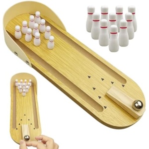 Anditoy Tabletop Mini Bowling Game Set Wooden Desk Toys for Men Adults Kids Teens Christmas Stocking Stuffers Gifts