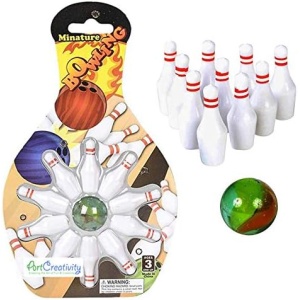 ArtCreativity Mini Bowling Game, Set of 12, Each Set Includes 10 Miniature Pins and 1 Marble Bowling Ball, Tabletop Bowling Sets for Kids and Adults, Party Favors, Goodie Bag Fillers, and Small