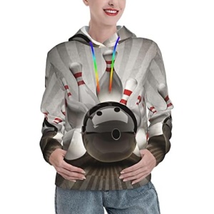 Augenstern Women'S Long Sleeve Casual Hoodie Bowling-Ball-Retor-Gray Hooded Pullover Sweatshirt With Pocket