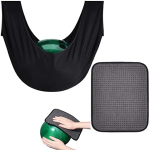BROYEUR 2PCS Bowling Seesaw Bag and Bowling Shammy Pad,Microfiber Bowling Ball Towel Bowling Cleaning Shammy Pad,Bowling Ball Sling Seesaw Polisher Set