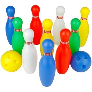 Bowling Pins Ball Set Toys Mini Plastic Indoor Party Games Birthday Easter Gift for Kids Toddlers Boys Girls 2 3 4 5 Years with 10 Pins and 2 Balls