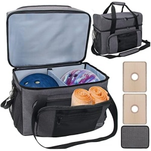 Boyistar Double Layer Bowling Ball Bag 2 Ball, Extra Large Bowling Tote Bag for Bowling Ball Carrying Case Fit 1 Pair Men Size 16 Bowling Shoes, Bowling Bag with 2 Wood Ball Stands, Ball Clean Towel