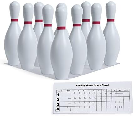 Champion Sports Plastic Bowling Pins: Set for Training & Kids Games, Red/White 1 Champion Sports Plastic Bowling Pins: Set for Training & Kids Games, Red/White