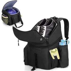 DSLEAF Bowling Backpack and Separate Ball Bag Combo, Bowling Ball Bag with Wooden Ball Holder and Shoe Compartment Hold A Pair of Shoes US Mens 16 and Multi-Pockets for Accessories (Patent Design)