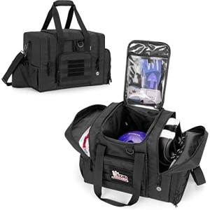 DSLEAF Bowling Ball Bag Hold Single Ball, Bowling Ball Tote with Upgraded Wooden Ball Holder and Separate Space for Shoes Up to US Mens 16, Extra Pockets for Essentials (Patent Design), Bag Only