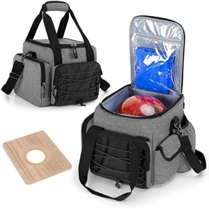 DSLEAF Bowling Ball Bag for Single Ball, Bowling Ball Tote Bag with Wooden Ball Holder and Extra Storage Pockets