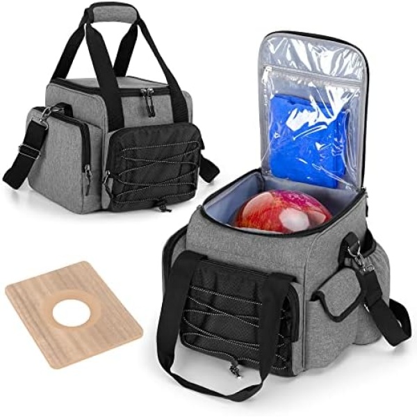 DSLEAF Bowling Ball Bag for Single Ball, Bowling Ball Tote Bag with Wooden Ball Holder and Extra Storage Pockets