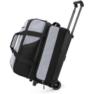 GOBUROS 2 Bowling Ball Roller Bag with Large Shoes Compartment(Up To US Mens Size 16), Bowling Bag with Wheels, Retractable Handle (Extends to 40") and Multiple Functional Organizer Pockets