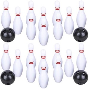 Gamie Bowling Game for Kids, 2 Sets, Each Set Includes 10 Pins and 2 Balls, Durable Plastic Indoor and Outdoor Game, Fun Carnival and Birthday Party Activity for Boys and Girls