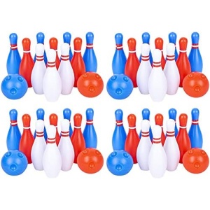 Gamie Bowling Set for Kids, 4 Mini Sets, Each Set Includes 10 Pins and 2 Balls, Durable Plastic Indoor and Outdoor Game, Fun Carnival and Birthday Party Activity for Boys and Girls