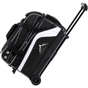 GoHimal Double Roller 2 Ball Bowling Bag with Separate Shoe Compartment for Bowling Shoes (Up To US Men Size 15) and Abundant multifunction Accessory Pocket, Upgraded fabric, Retractable Handle - Extends to 40"