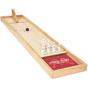 GoSports Mini Wooden Tabletop Bowling Game Set for Kids & Adults - Includes 1 Bowling Alley Board, 1 Launch Ramp, 2 Mini Bowling Balls, 10 Pins & Dry Erase Scorecard