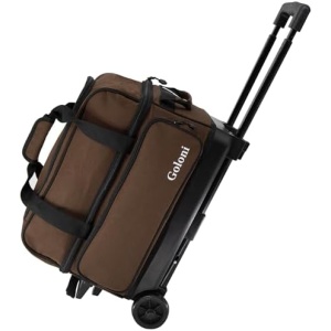 Goloni Double Roller 2 Ball Bowling Bag with Large Separate Shoe Compartment for Bowling Shoes (Up To US Mens Size 15) -Retractable Handle Extends to 40"