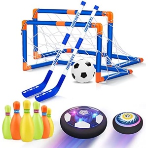 Hover Soccer Ball for Kids, 4-in-1 Hover Hockey Bowling Set, Indoor and Outdoor Sports Toys for Kids Ages 3 4 5 6 7 8-12 - Rechargeable LED Soccer Games Toys for 3-12 Year Old Boys