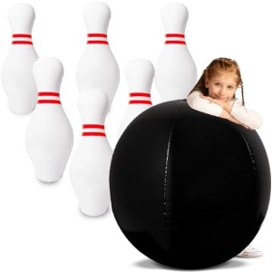 Island Genius Giant Inflatable Bowling Game Set for Kids - Jumbo Bowling Ball and Pins Indoor or Outdoor Yard Birthday Party Lawn Games