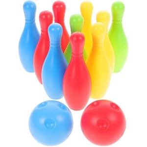 Kisangel 1 Set Kids Bowling Set Includes 10 Pins and 2 Balls, Plastic Bowling Ball Toy Outdoor Bowling for Toddler Boys & Girls(Bottles of 11 Cm High, Random Color)