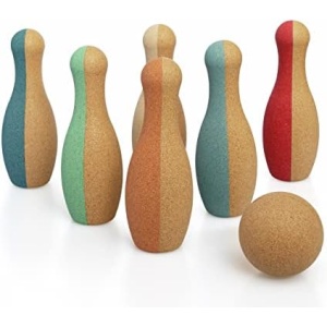 Korko Made by Nature Little Skittles- Bowling Set -6 pins and Ball
