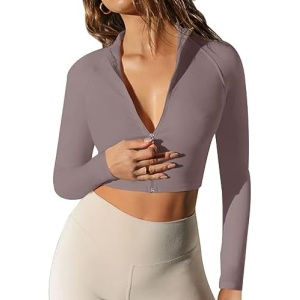 LASLULU Womens Zipper Workout Top Seamless Long Sleeve Ribbed Yoga Athletic Shirt Cropped Sweatshirts Slim Fit Crop Tops