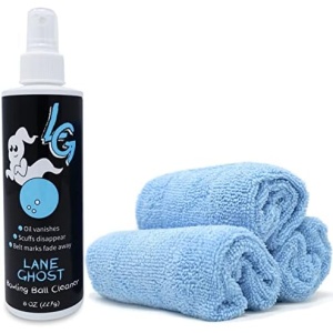 Lane Ghost Bowling Ball Cleaner Spray and 3-Pack Polishing Cloth Bundle | USBC Approved | Oil, Scuff, and Belt Mark Cleaner