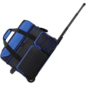 Large 2 Ball Bowling Bag With Rollers丨with Fixed Bowling Ball Device Roller Bag丨Extendable Handle to 42"丨Bowling Ball Roller Bag Fits 1 Pair Of Men'S Size 16 Bowling Shoes (Bowling Ball Not Included)
