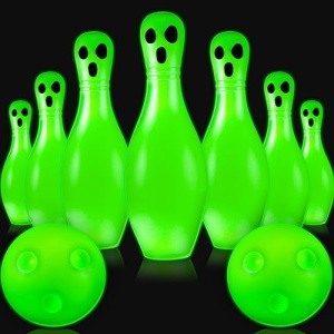 Libima 12 Pcs Glowing Bowling Set Halloween Bowling Pins Glow in The Dark Bowling Kit Toy Game Set with 10 Pins and 2 Balls Bowling Toy Set for Fun Family Party Lawn Yard Sports Games