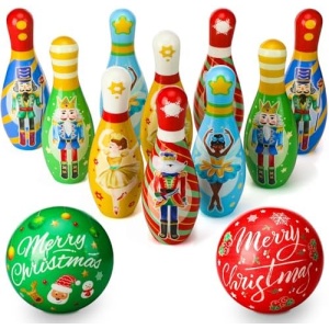 Liliful 12 Pcs Christmas Nutcrackers Bowling Set 10 Soft Foam Bowling Pins and 2 Balls Kids Bowling Game Indoor Outdoor Bowling for Christmas Xmas Party Supplies Favors