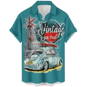 Mens Bowling Shirt Short Sleeve Vintage Printed Camp Shirt Casual Button Down Shirt