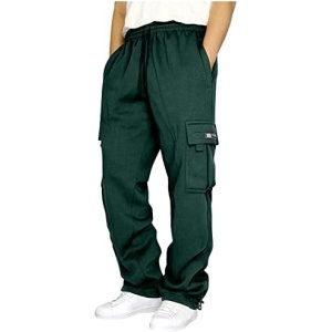 Men's Solid Drawstring Elastic Waist Solid Pocket Pants Loose Sweatpants Star Apparel Flare Sweatpants Men