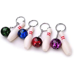 Mini Bowling Ball & Pin Pendant Keychain Mental Hangbag Sport - 4 Pack
