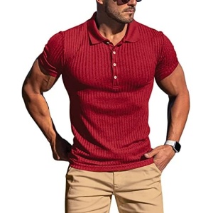 Muscle Polo Shirts for Men Short Sleeve Slim Fit Golf Shirts for Men Casual Dry Fit T Shirts Ribbed Knit Bowling Shirts