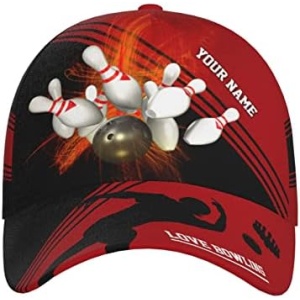 Personalized Bowling Baseball Cap, Custom Name/Text Bowling Hat, 3D Adjustable Sport Bowling Hats for Men Women
