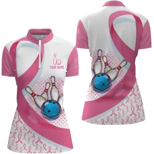 Personalized Bowling Quarter Zip Shirts for Women Custom Name Team Name Name Black Pink Bowling Pattern Team Shirts